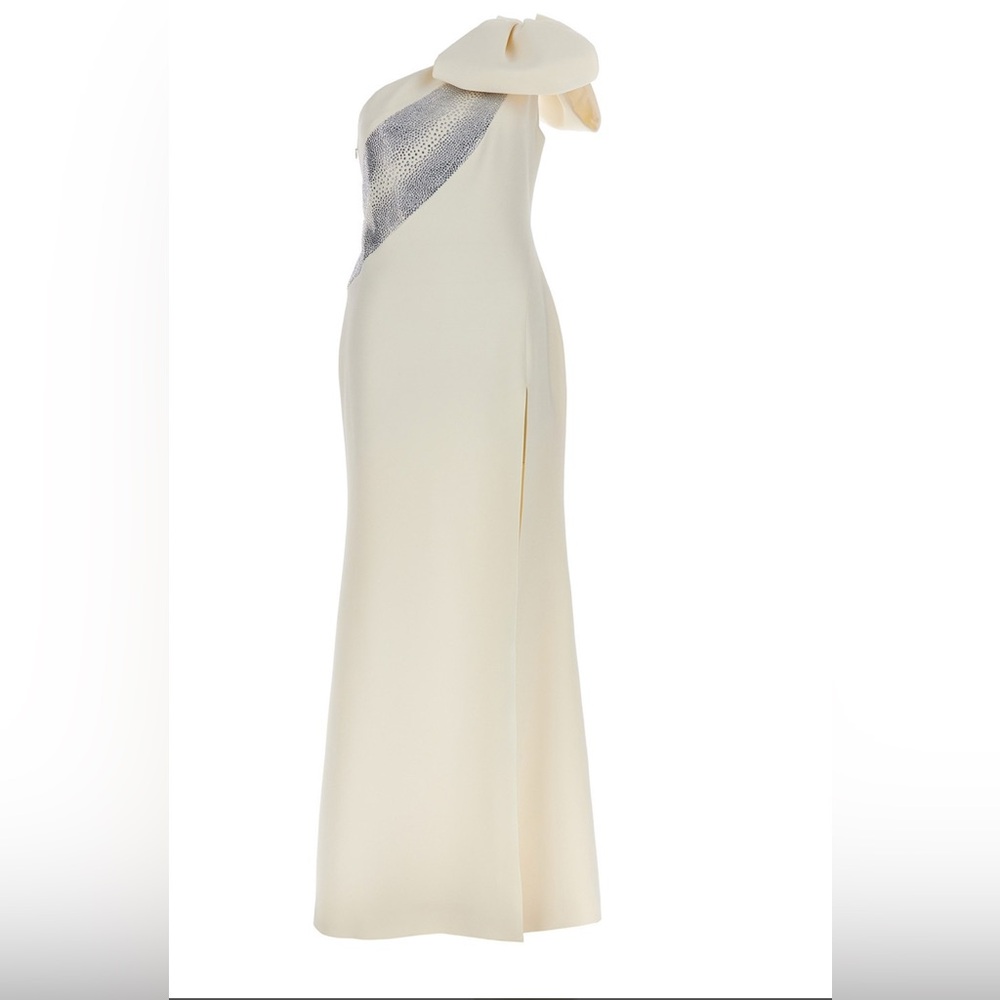 Elie Saab Cream and Silver Asymmetrical Dress